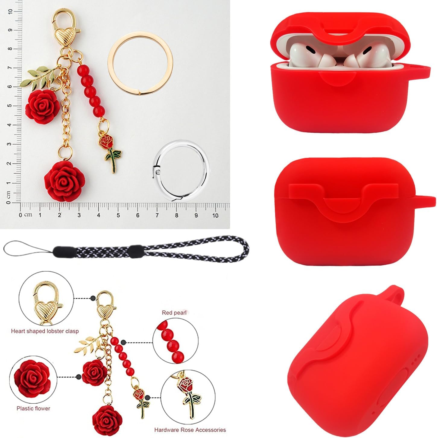 Funda con cerradura para Airpods Pro de 2 generación1 generación con bonito cordón de llavero de flores, funda protectora de silicona para Airpods