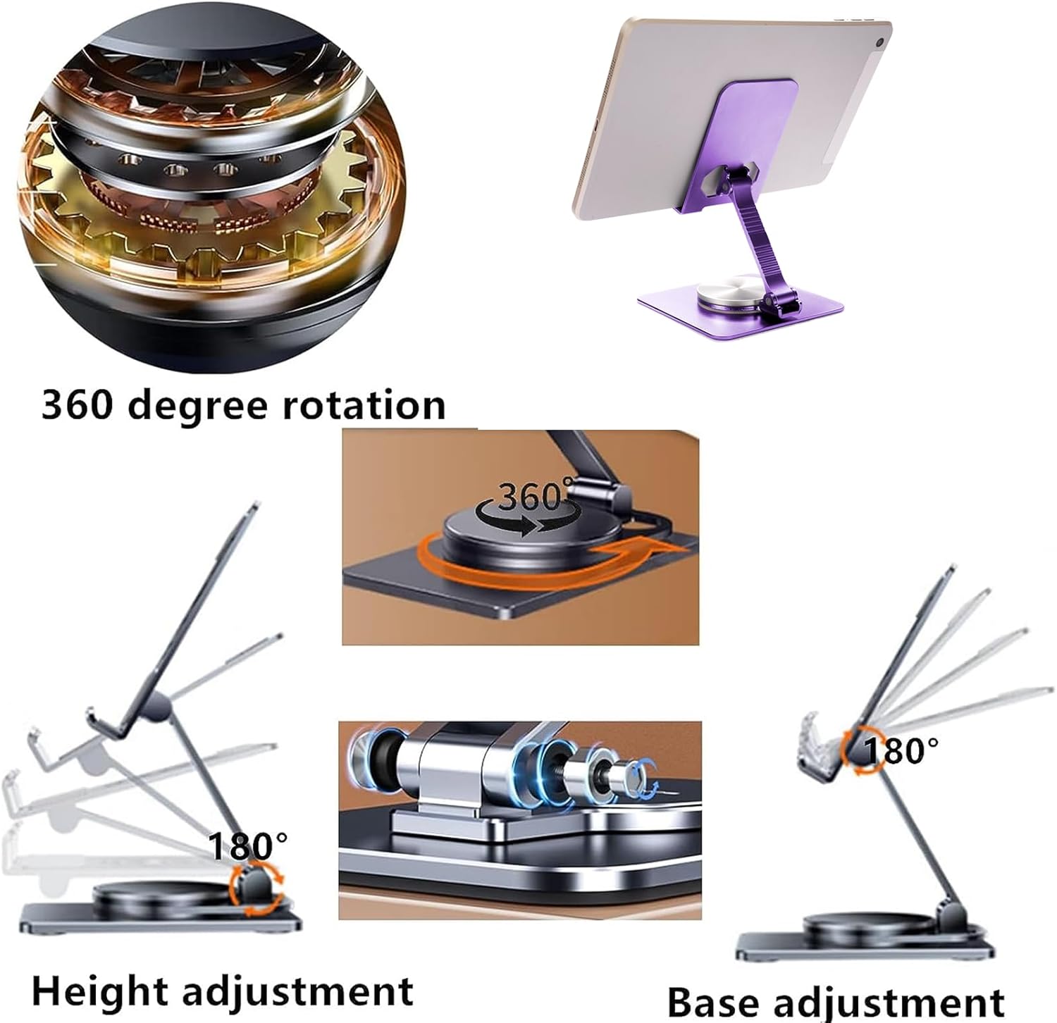 Soporte de escritorio plegable para teléfono y tableta, rotación de 360, soporte portátil ajustable de metal de aluminio, compatible con todos los