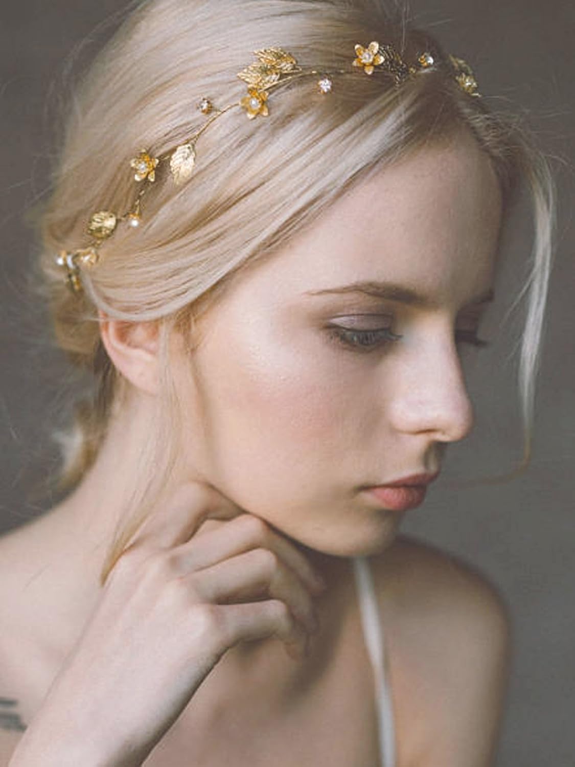 Yean Diadema de novia para el pelo de la boda con hojas doradas, accesorios de novia para mujer (dorado) (dorado)