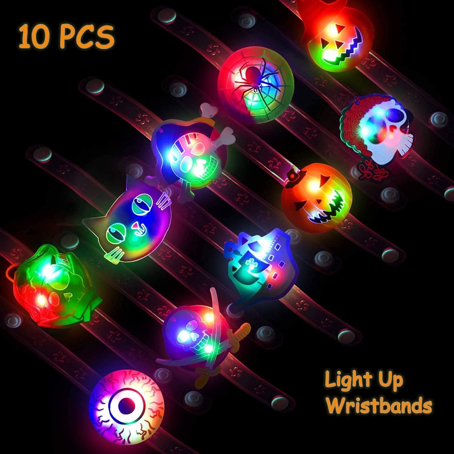 Luces de Halloween – 24 pulseras de collar LED de Halloween, calabaza, fantasma, pirata, araña, globo ocular, recuerdo de fiesta de Halloween,
