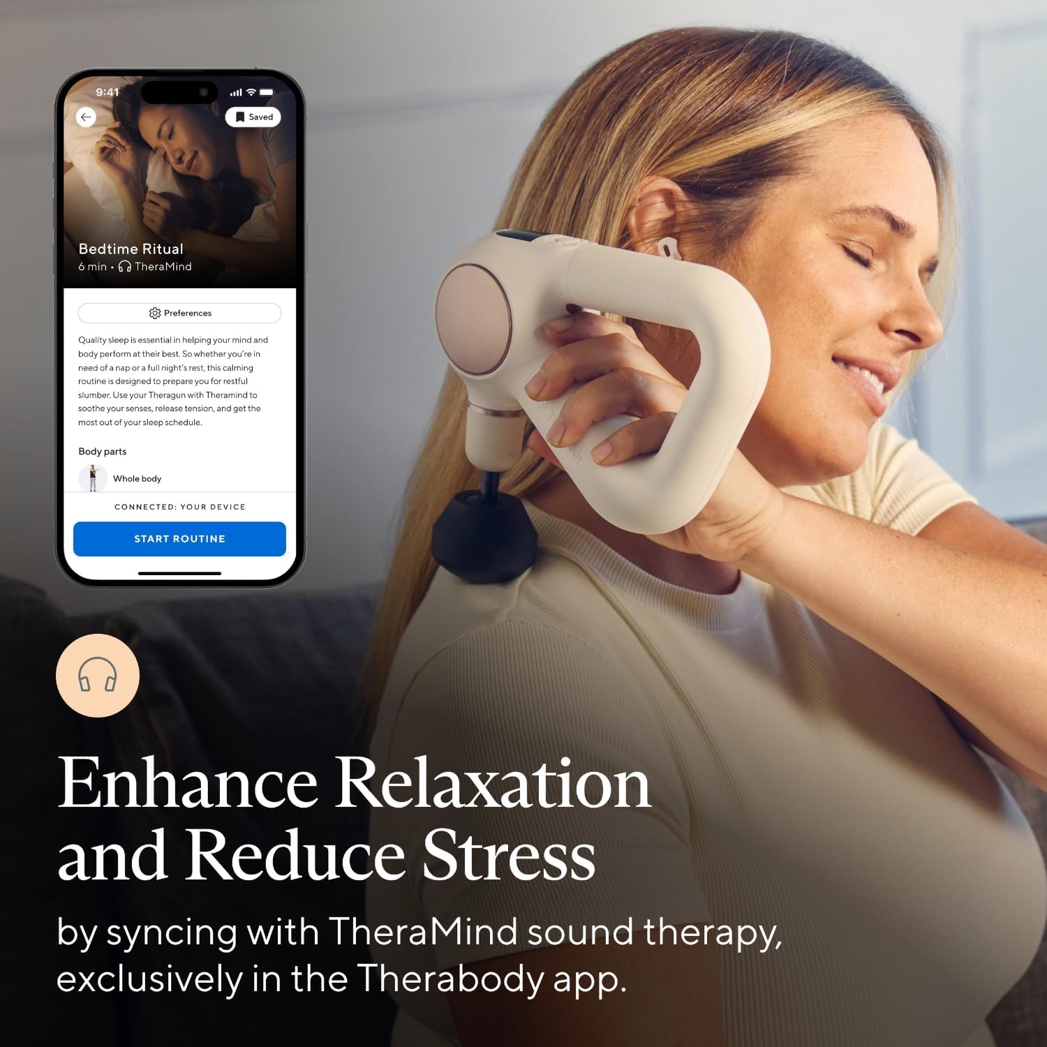 Theragun Sense Percussion Pistola de masaje  Masajeador personal de tejido profundo con rutinas de respiración precargadas para aliviar el estrés,