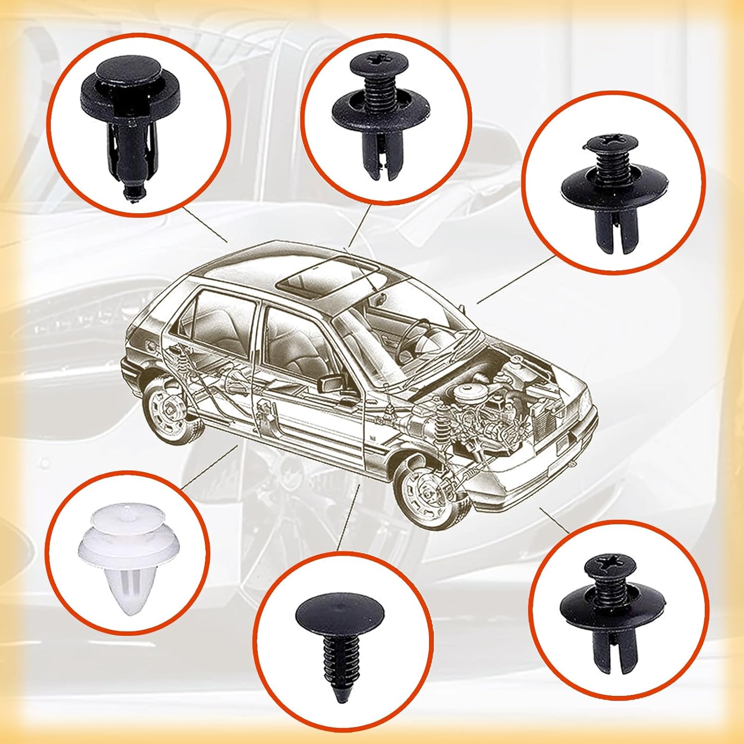 cueclue Juego de 100 hebillas para automóvil, clip de remache PA66 para parachoques, accesorios duraderos impermeables de nailon, producto