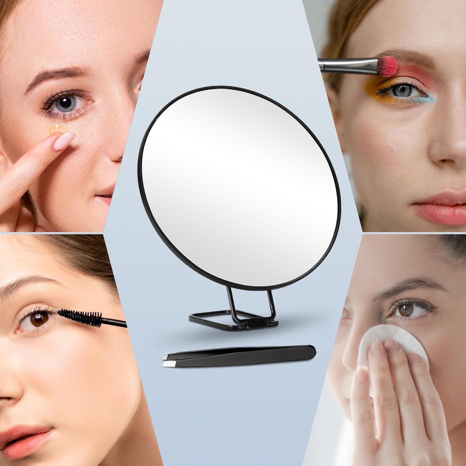 Espejo de aumento 10X con soporte ajustable de 360 y 3 ventosas, espejo de maquillaje grande de 6 pulgadas con aumento 10X para uso de mesa de mano,