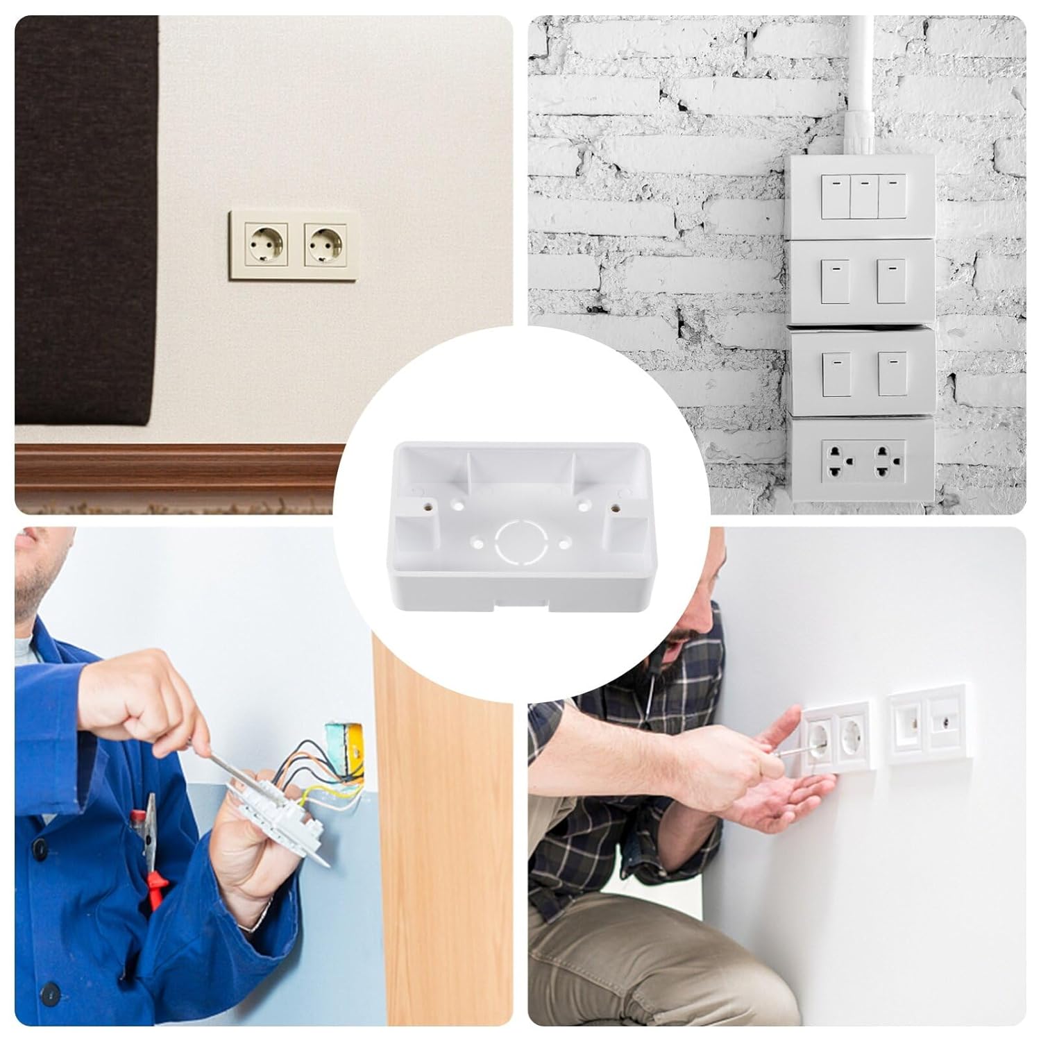 Baluue Caja de salida eléctrica de trabajo de montaje en superficie, caja de conexiones de plástico para interruptores, caja eléctrica de trabajo