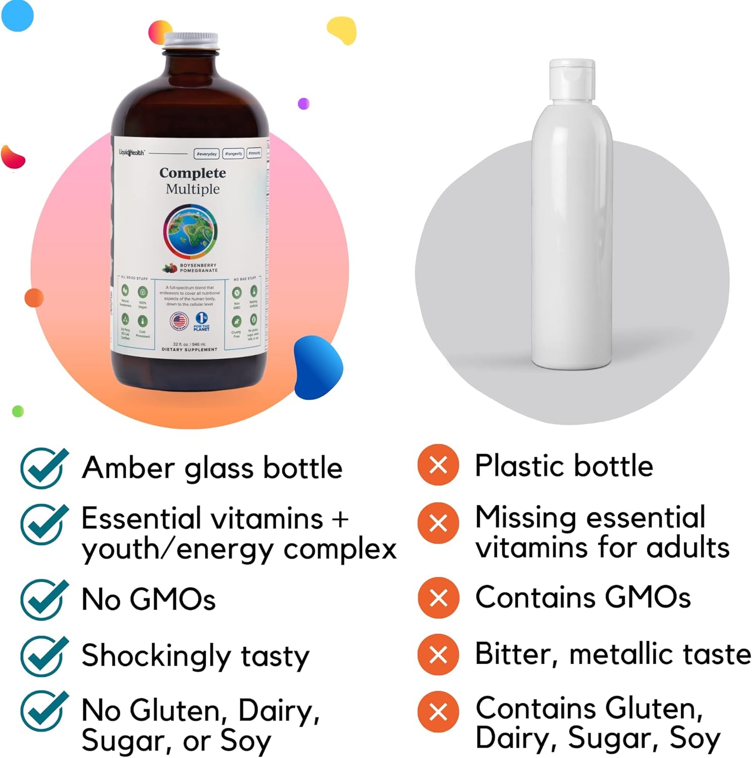 LIQUIDHEALTH Multivitamínico líquido de 32 onzas para hombres y mujeres adultos, apoyo inmunológico natural, sin OMG, vegano, sin gluten, sin