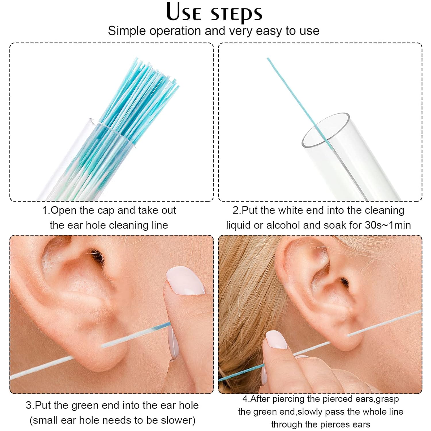 360 piezas de aretes de hilo dental para los orificios de las orejas, limpiador de agujeros, desechable, para el cuidado posterior, línea de