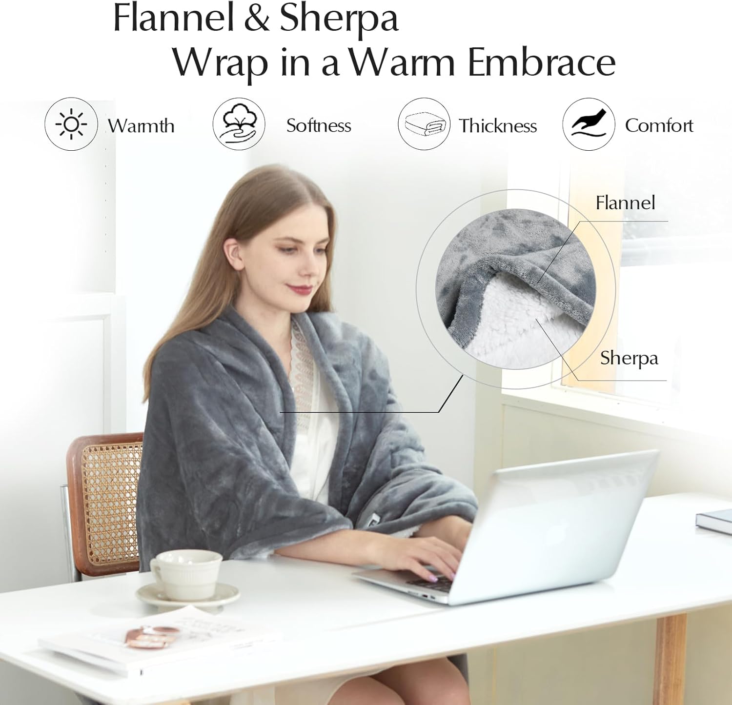 Manta térmica, manta térmica suave y acogedora para cama, sistema de seguridad automático, 6 niveles de calefacción y regalo de apagado automático