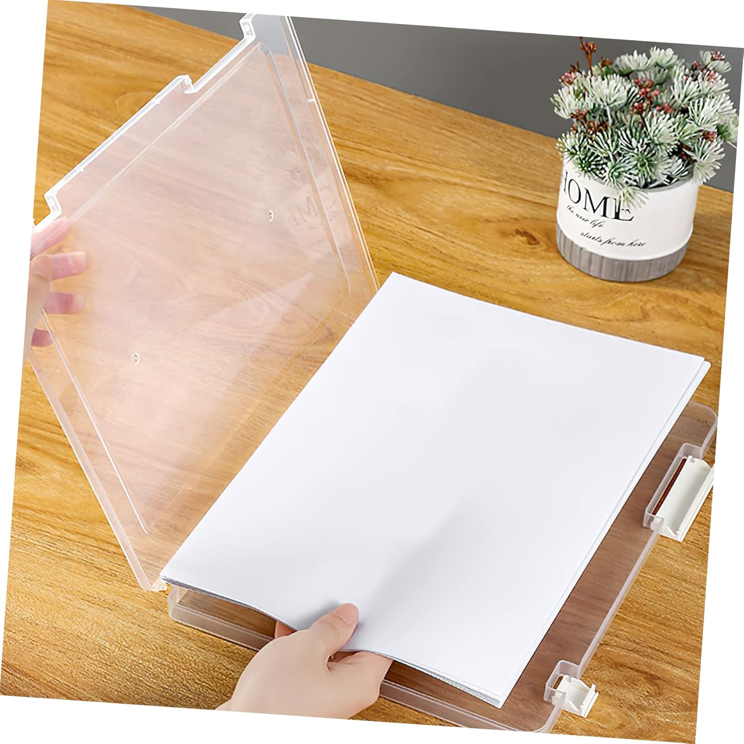 Operitacx Caja de almacenamiento de archivos de escritorio, organizador de papel de escritorio, carpeta de archivos transparente, contenedor de