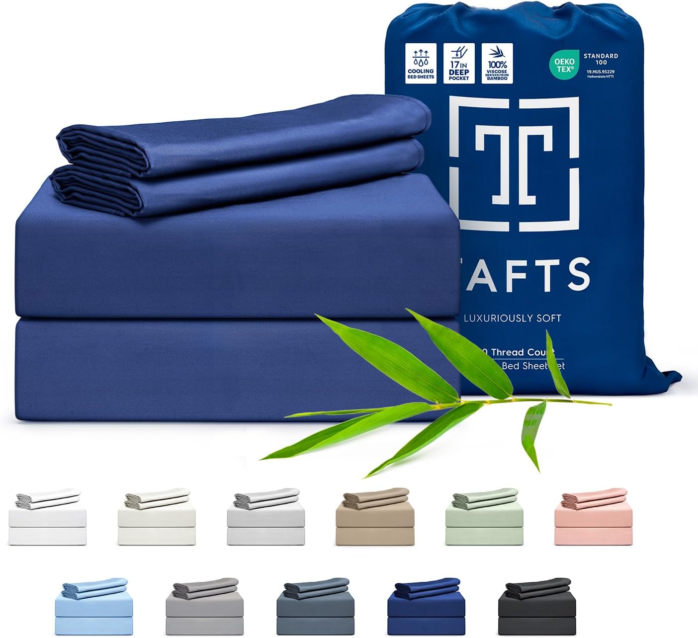 TAFTS-Sábanas de bambú tamaño Matrimonial – Juego de sábanas de viscosa de bambú 100% puro – Sábanas de bambú 400TC – 4 piezas – 17 pulgadas Deep