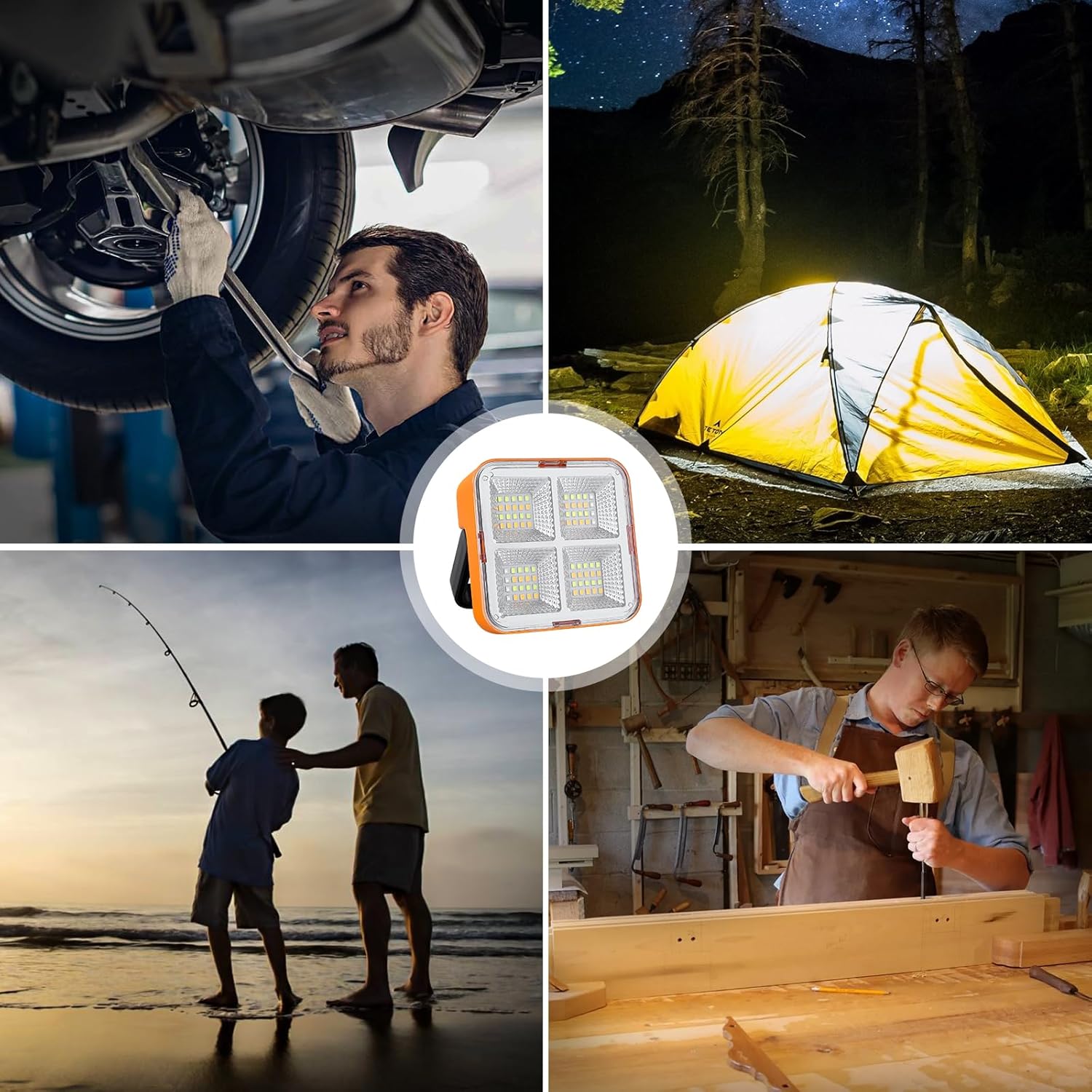 Luz solar portátil LED de trabajo, 2 piezas de 50 W, 400 lm (equivalente a 100 W) recargable de 80 LED, luz magnética con 4 modos de luz para fallo