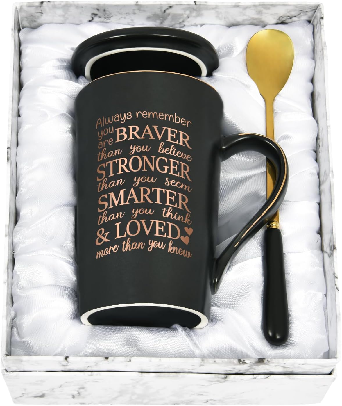 YHRJWN Taza inspiradora con texto en inglés “Always Remember You Are Braver Than You Believe, You Are Loved”, regalos para mujeres con cáncer,