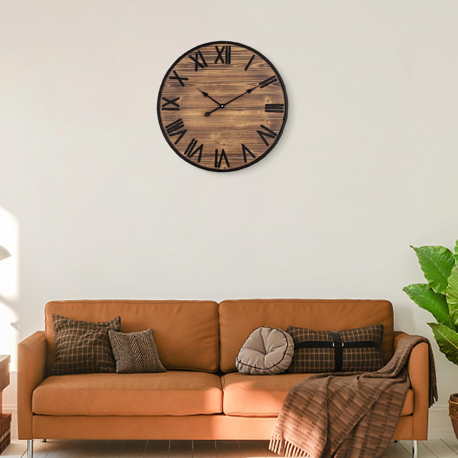 Reloj de pared grande de 24 pulgadas, relojes de pared de granja con pilas, decoración de pared rústica con marco de metal, reloj de pared