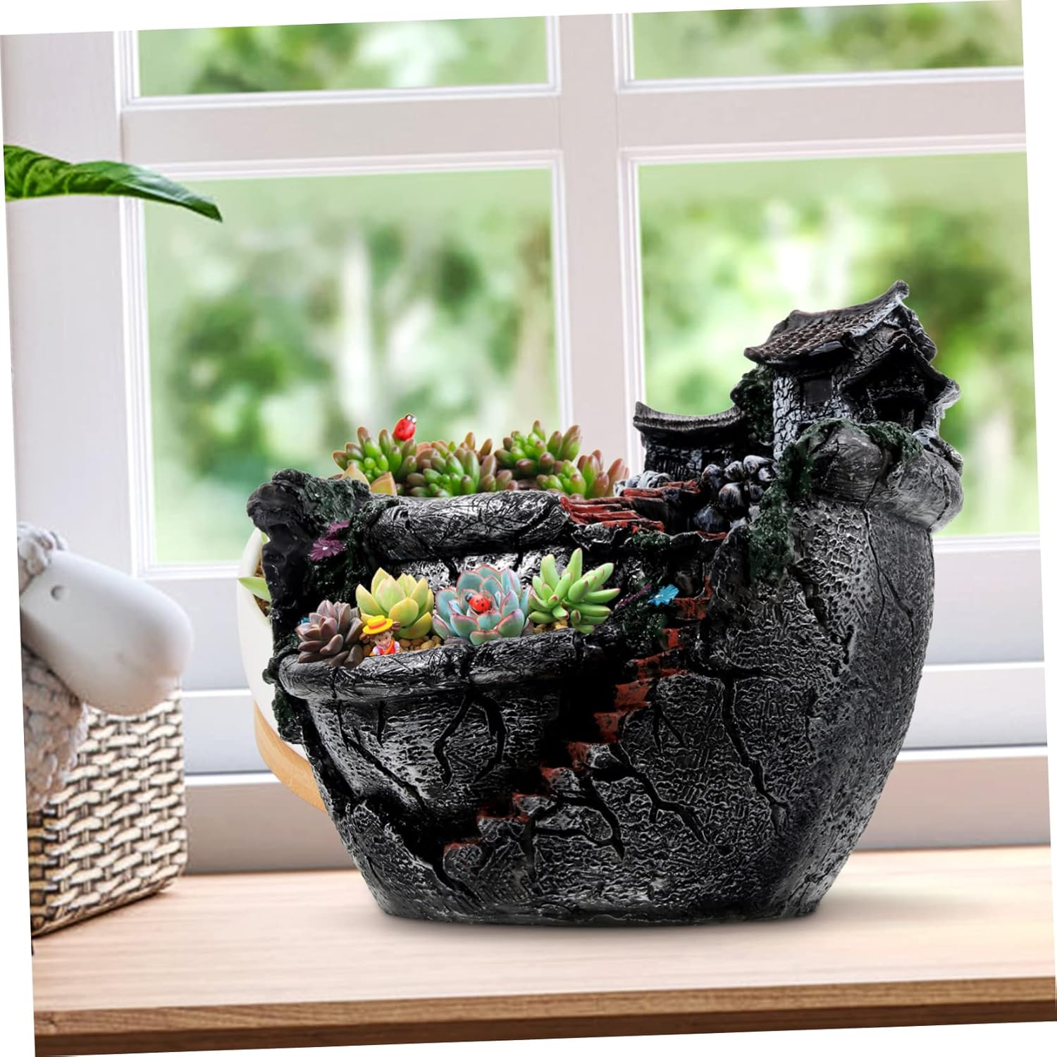 GANAZONO Arreglos florales de imitación, pequeñas plantas suculentas vivas para interiores, caja de plantas novedosas, maceta de jardín de hadas,