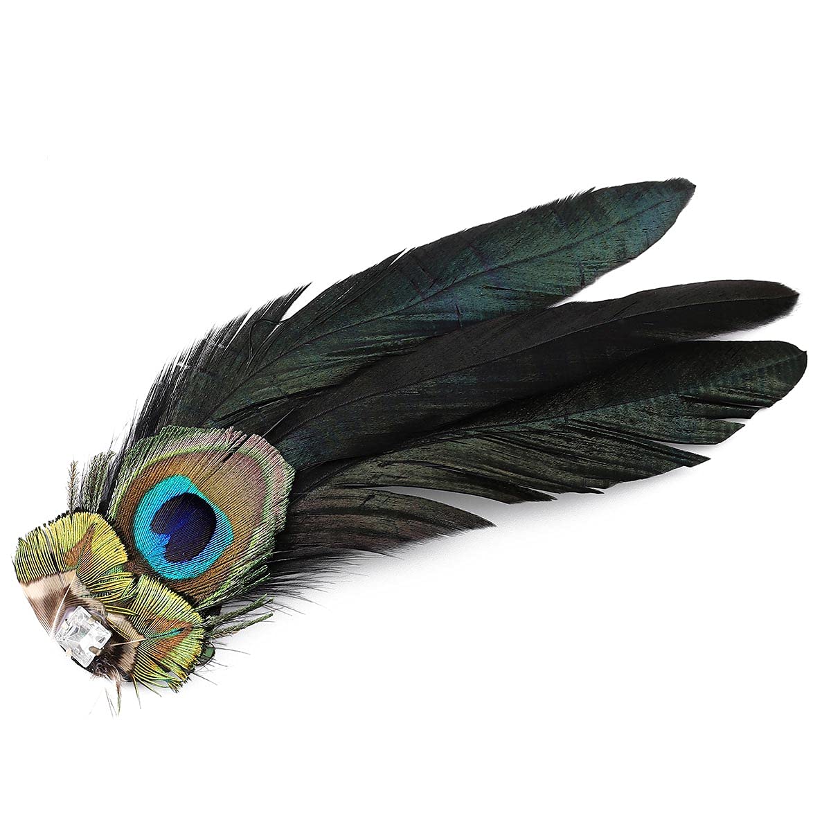 Dreamyn – Pinzas para el pelo con plumas de pavo real, estilo bohemio, para los años 20, para banquete, pasadores de pelo para mujeres y niñas