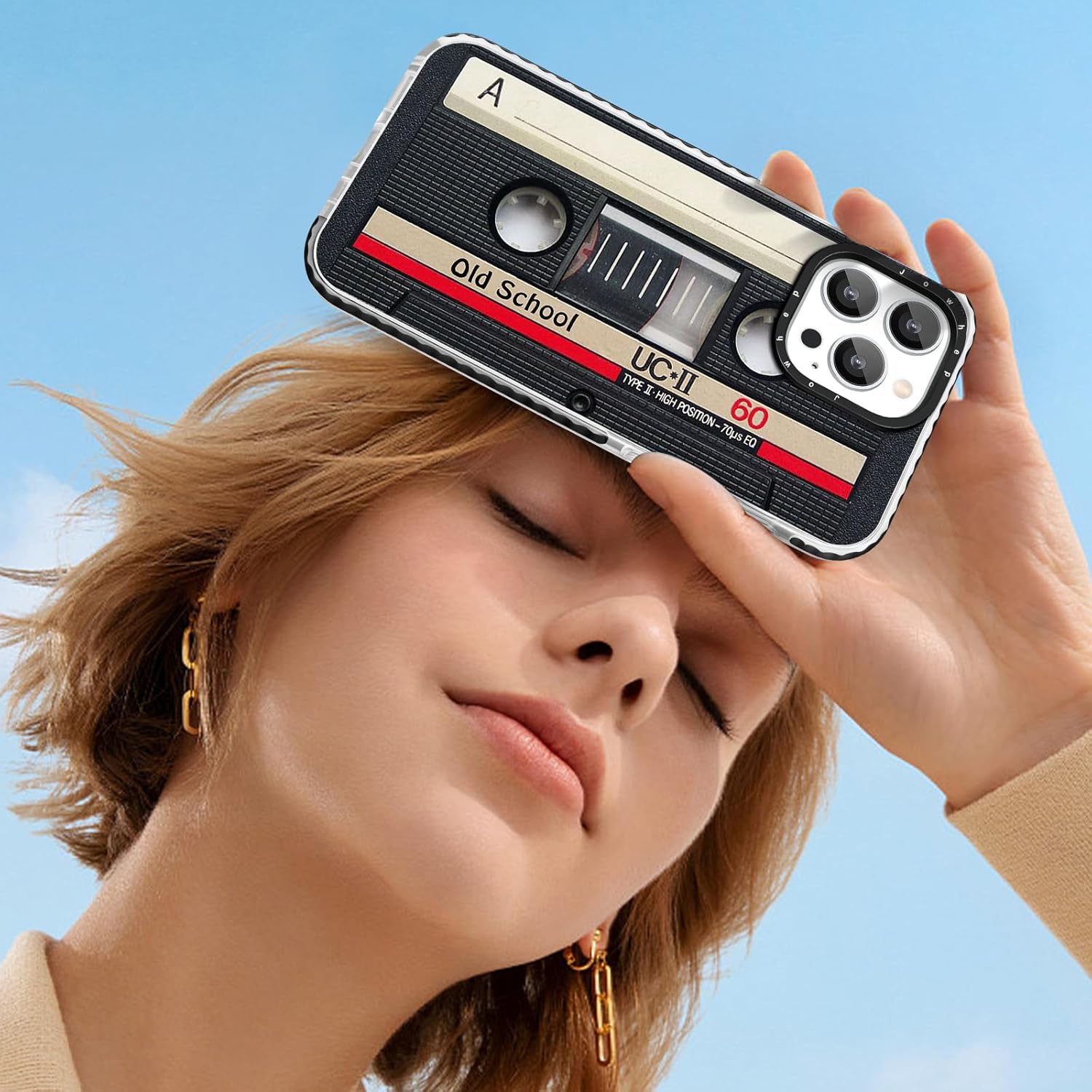Jowhep Funda para iPhone 15 Pro Max, diseño de cinta musical retro femenina para niñas, niños, adolescentes, mujeres, funda divertida, única,