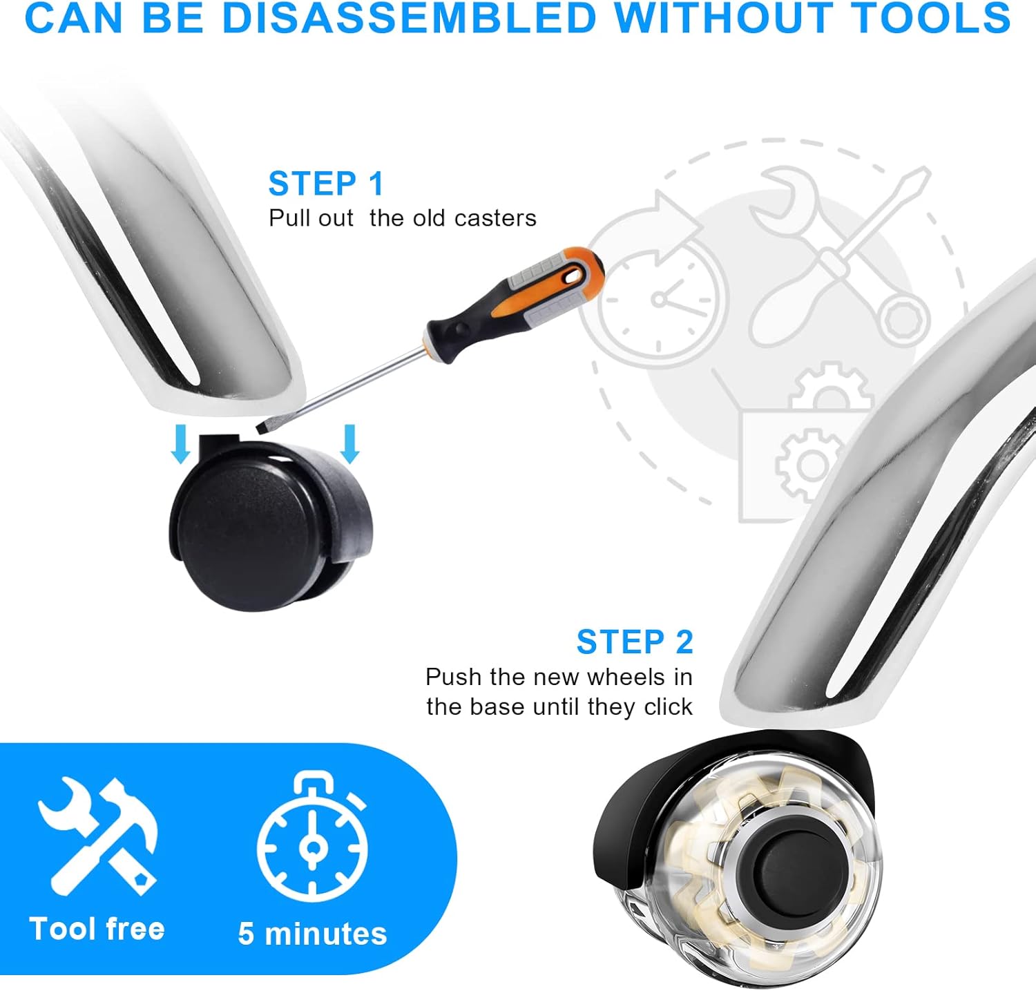 Office Chair Wheels Replacement-Heavy Duty Office Chair Casters(2200lbs),2”Universal Size Wheels for Office Chair,Smooth & Safe Rolling Office