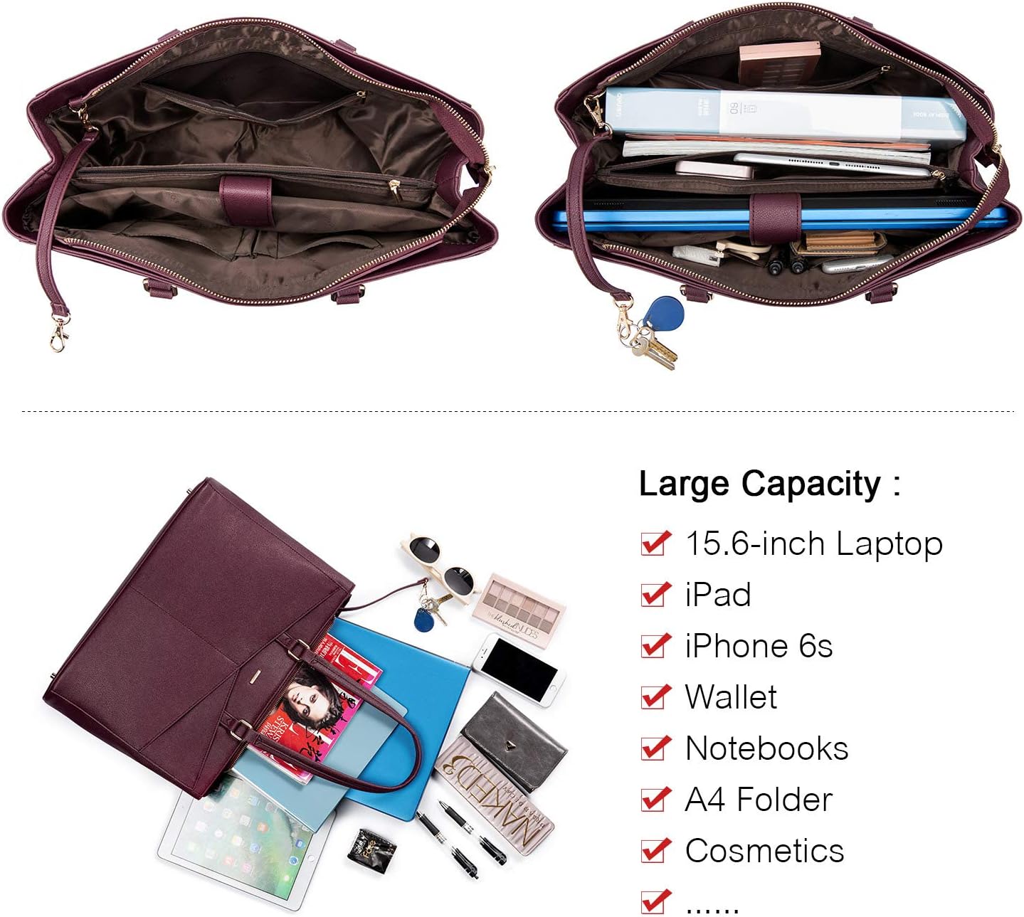 Bolsa de mano portátil para mujeres, de 15.6, impermeable, de cuero, para computadora, bolsas para mujeres de negocios, para oficina, bolsa de