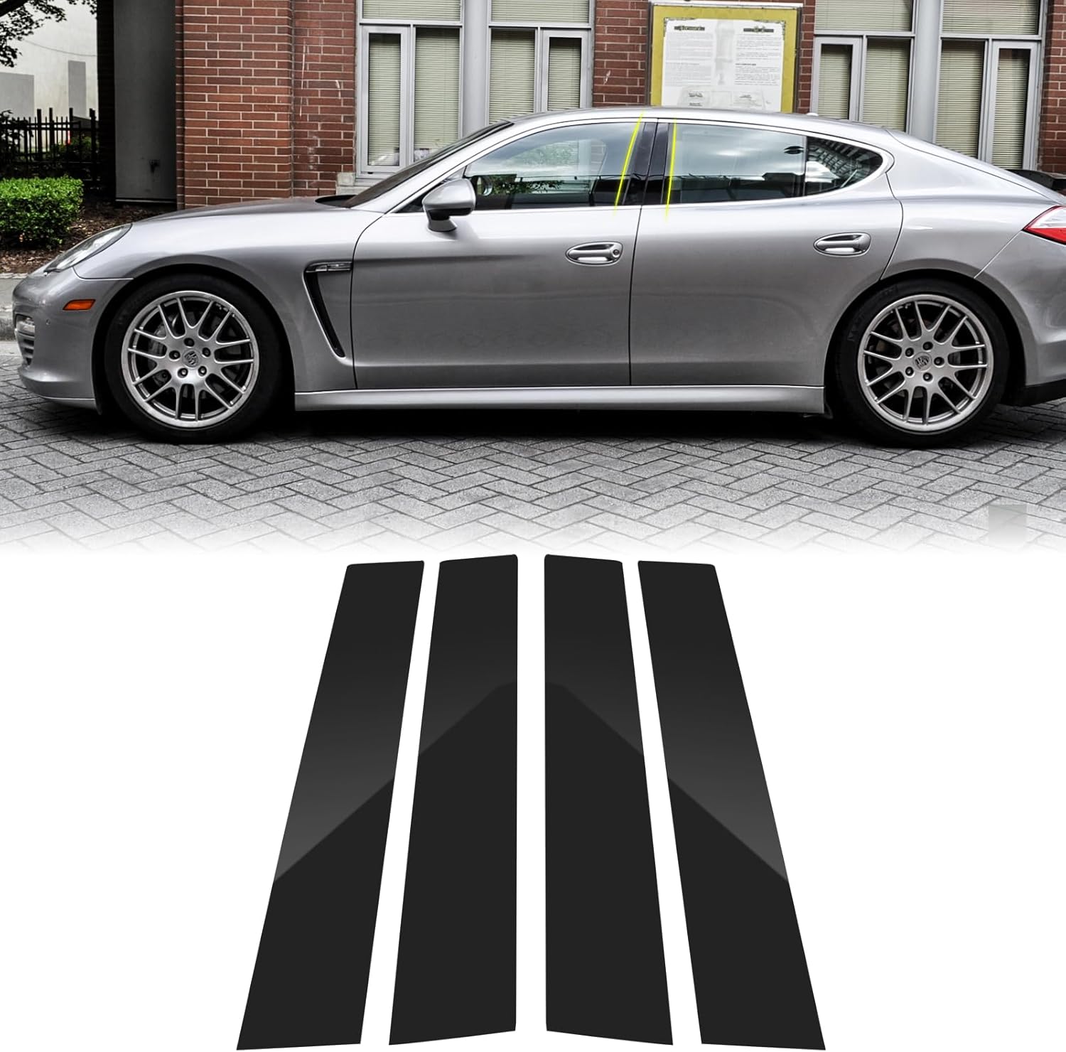 FUNY Kit de molduras de pilar B de policarbonato negro brillante – Adhesivo personalizado antiarañazos para Porsche Panamera 2010-2016