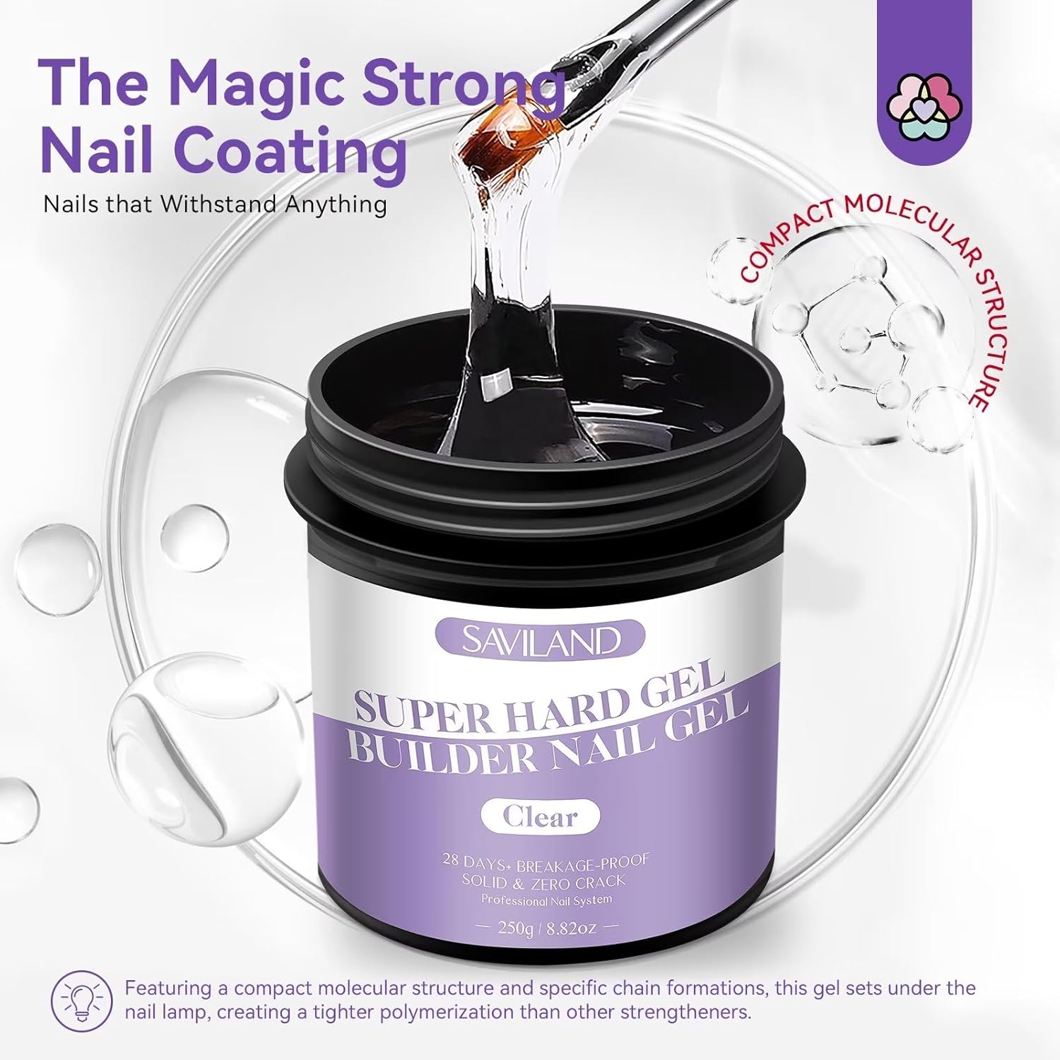 SAVILAND Gel duro transparente para uñas  250 g8.82 oz Super Builder gel de uñas de gran capacidad para constructor de gel duro LEDU V, gel de