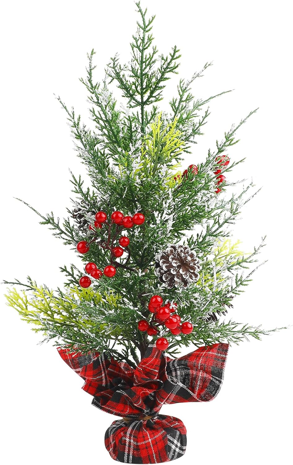 CCINEE Mini árbol de Navidad de 16 pulgadas, pequeño árbol artificial de mesa de Navidad, decorado con conos de pino y racimos de bayas para