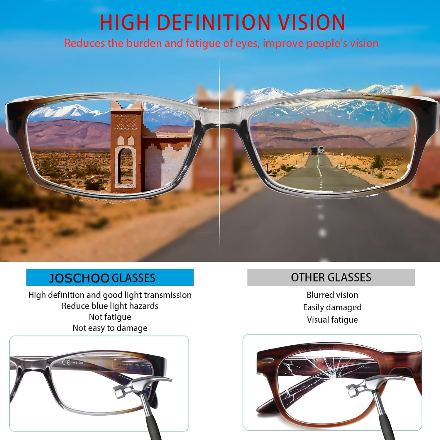 JOSCHOO Gafas de lectura para computadora para mujeres y hombres, paquete de 6 lectores de bisagra de resorte con bloqueo de luz azul