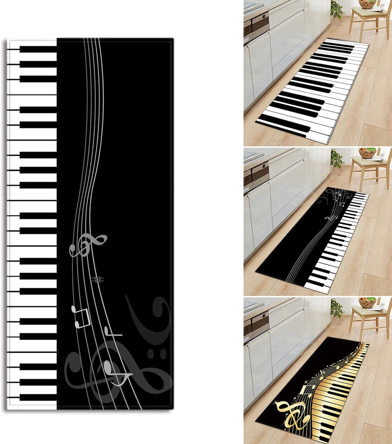 SOONHUA Alfombra de cocina, patrón de teclado de piano 3D, tapete de cocina para protección del suelo, tapete antideslizante para el hogar, entrada,