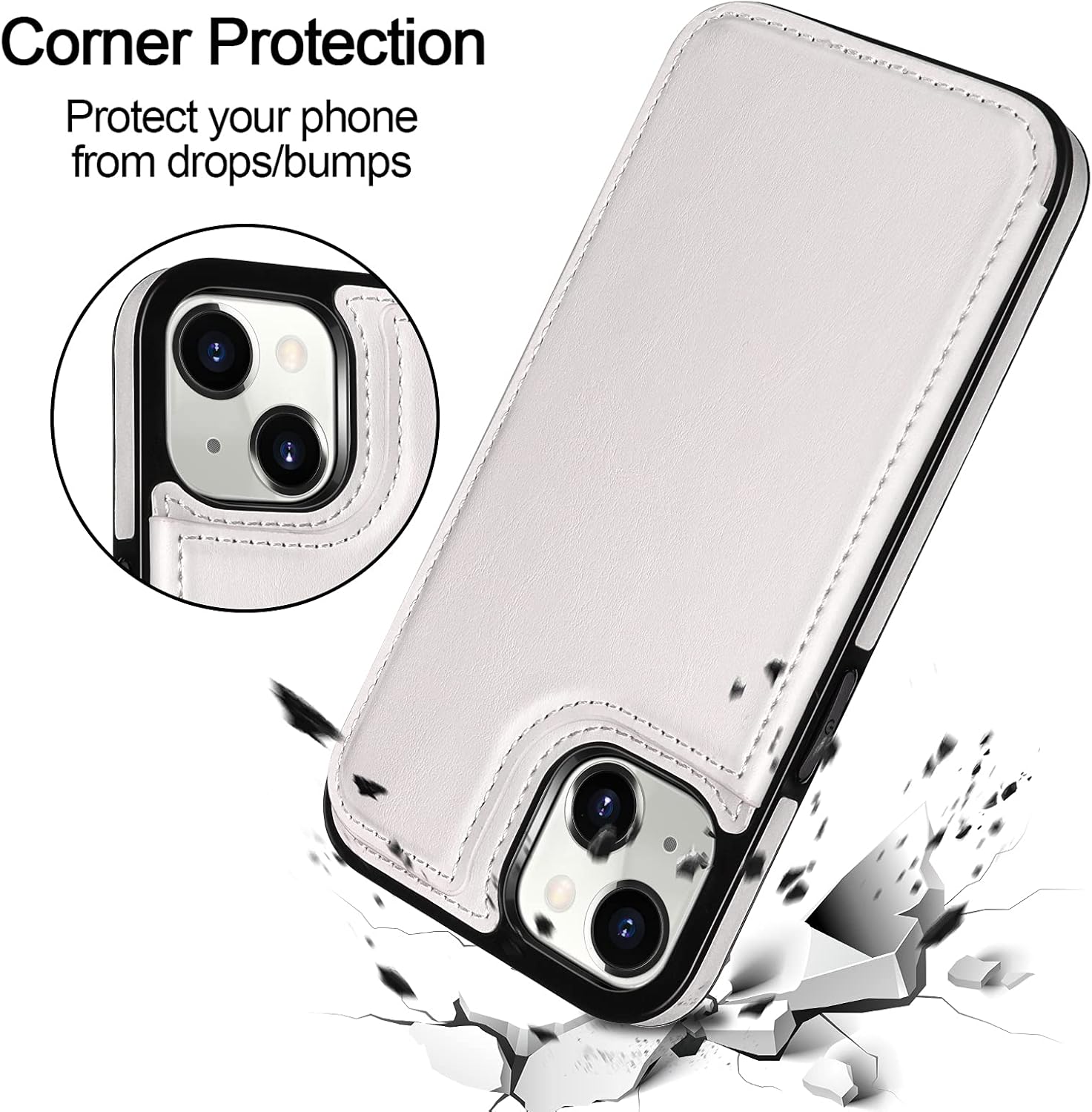 HianDier Funda compatible con iPhone 15 con tarjetero para mujeres y hombres, funda protectora de piel sintética con función atril, cierre