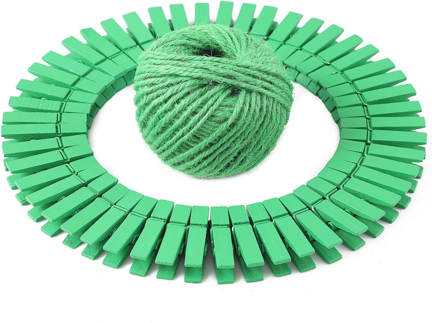 HSTECH 100 pinzas de madera natural verde y cordel de yute de 82 pies, alfileres para ropa de bebé, clips de fotos para manualidades para el hogar,