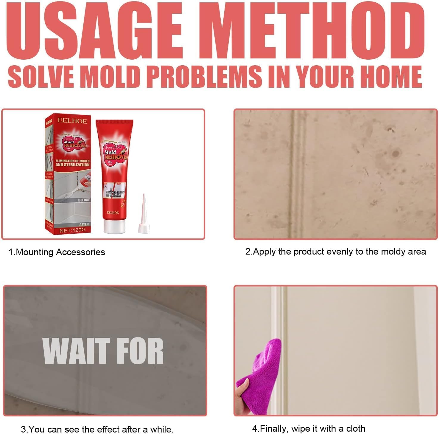 Gel de limpieza eficaz removedor de moho, limpiador doméstico para lavadora, tiras de refrigerador, azulejos de pared, sellador de lechada, limpieza