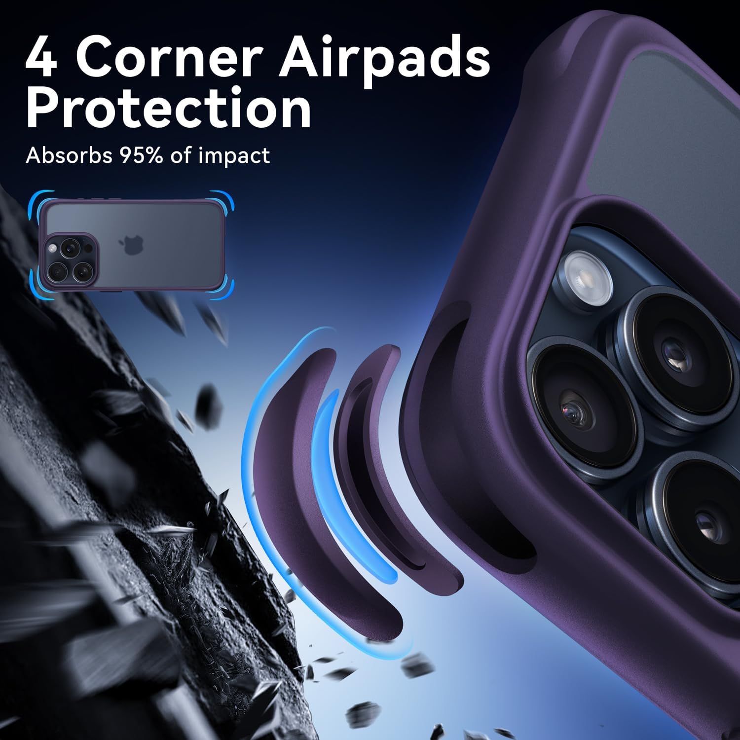 Mkeke Funda para iPhone 15 Pro, no amarilla protección de grado militar a prueba de golpes, para Apple iPhone 15 Pro 2023, color morado