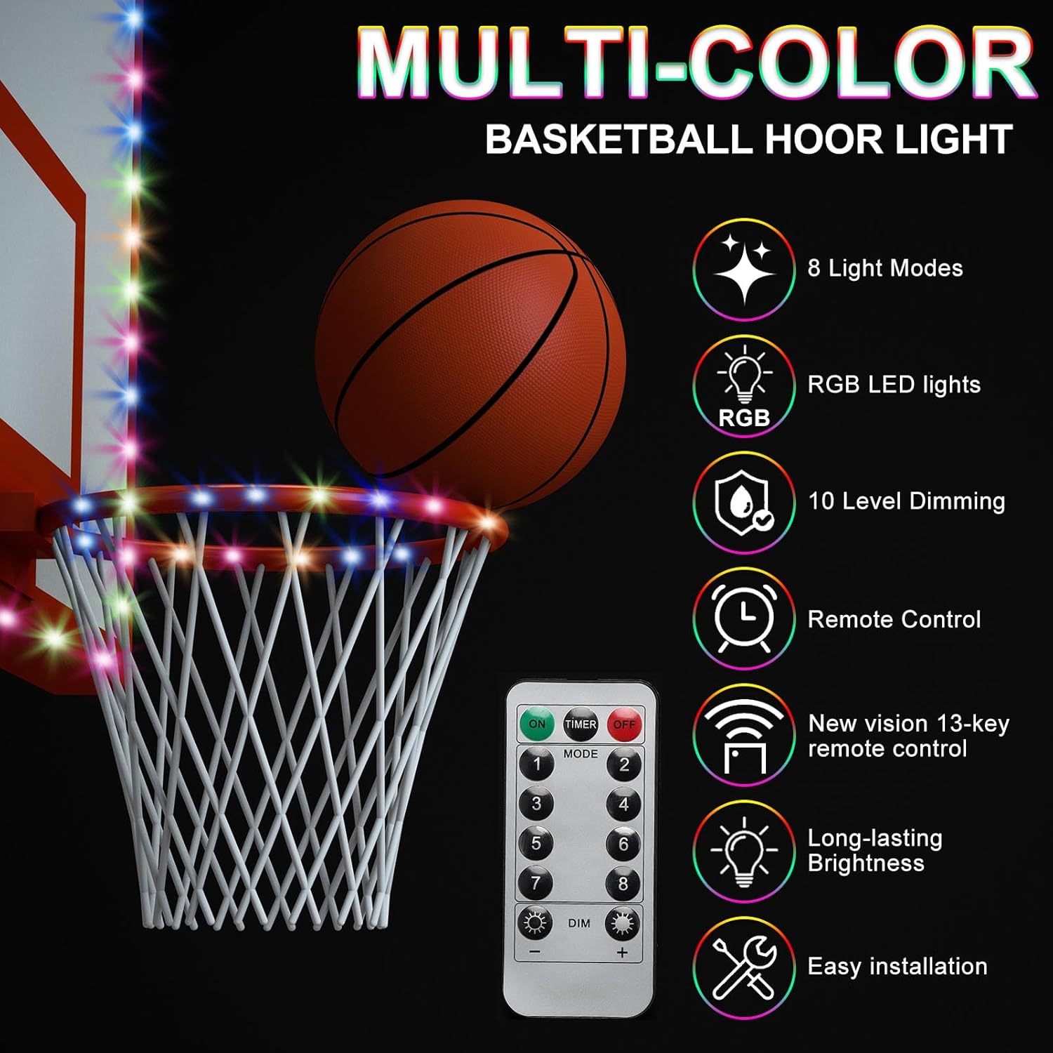PATIKIL Juego de luces LED de aro de baloncesto, borde de baloncesto y luz de tablero trasero, luz de borde de baloncesto que brilla en la