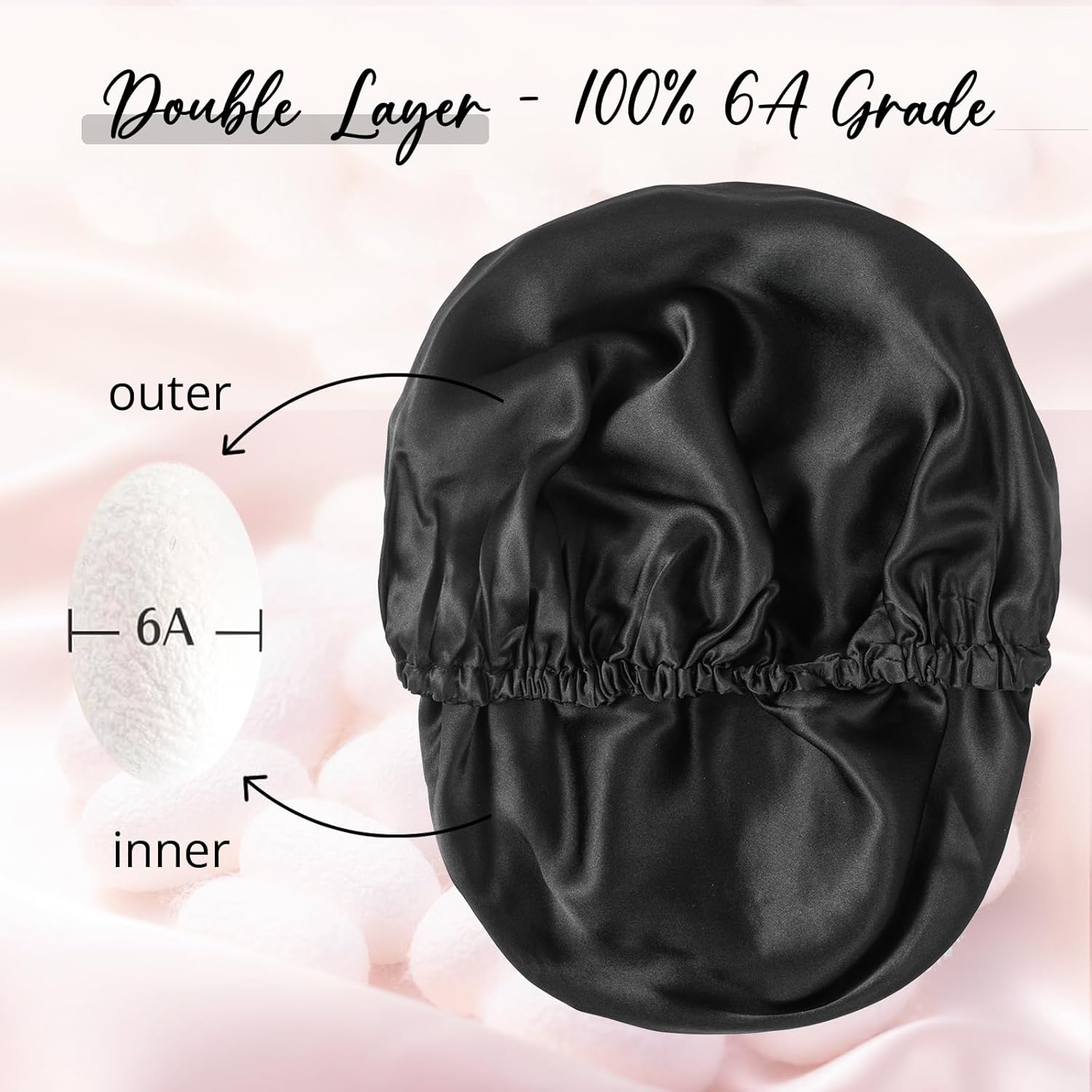 WIGI Gorro 100% de seda de morera con coletero de regalo para el cuidado del cabello de las mujeres, gorro de seda para dormir, gorro de ducha,