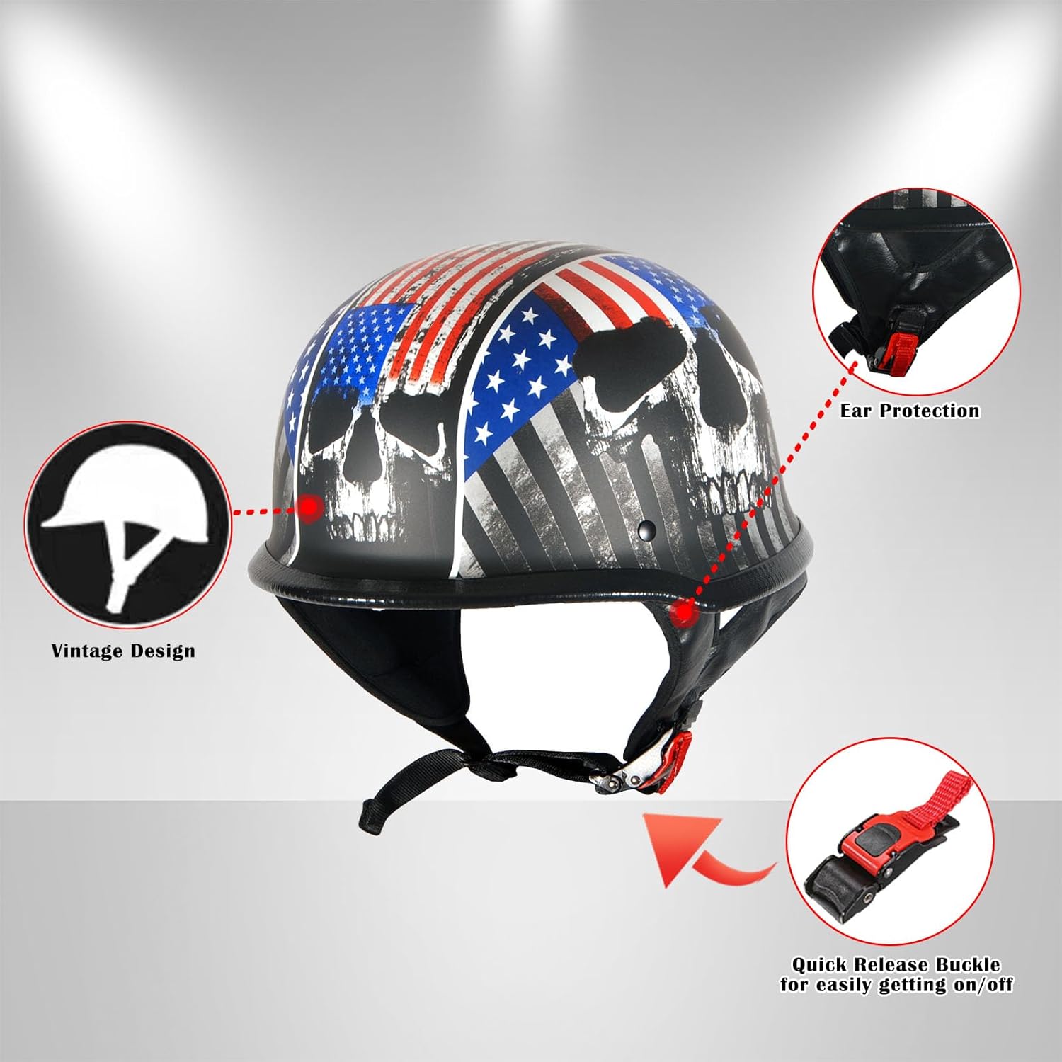 1Storm Casco de motocicleta de media cara estilo alemán aprobado por DOT HKY602