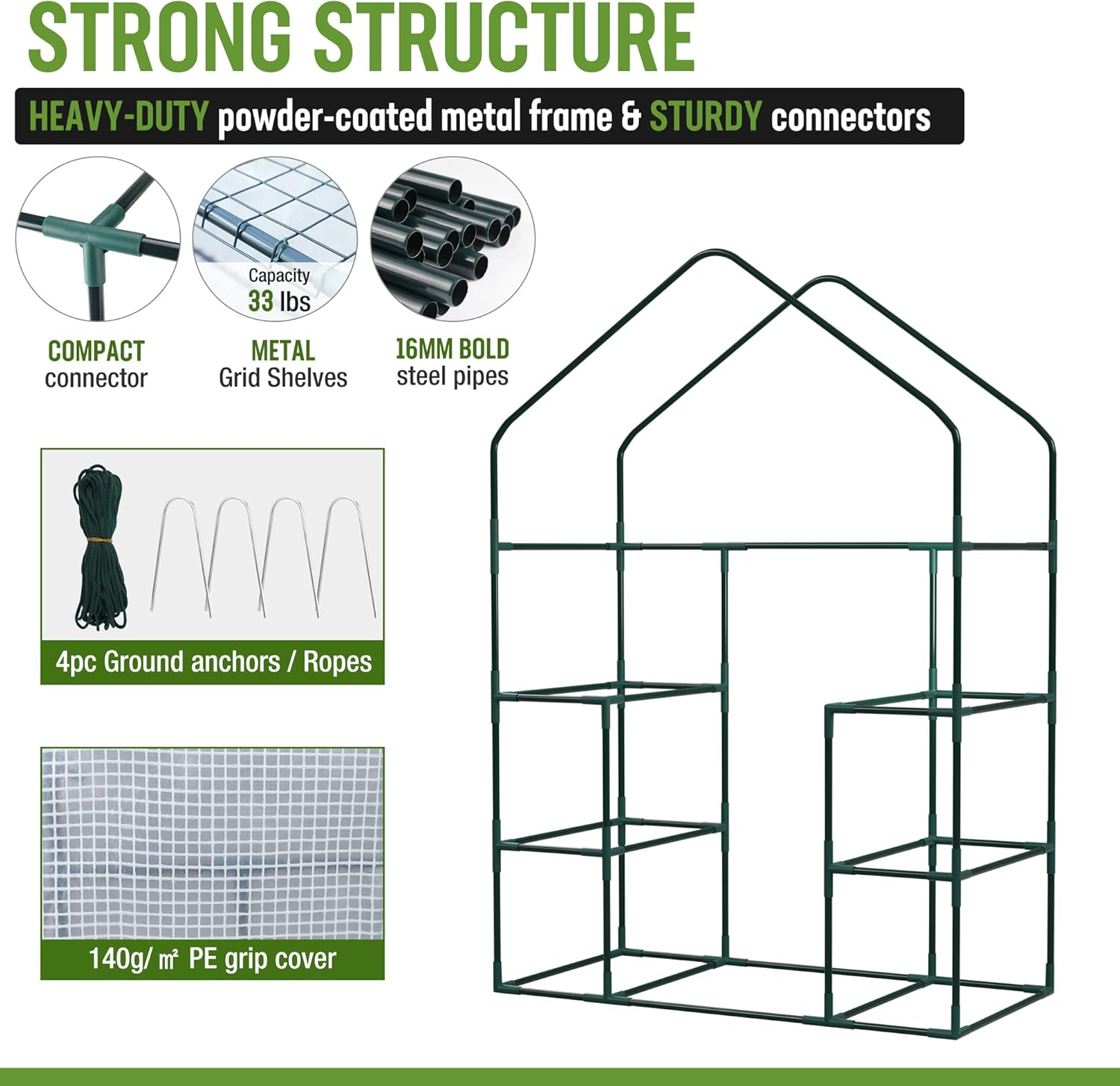 WORKPRO Invernadero, invernadero pequeño portátil de 56 x 28 x 77 pulgadas para exteriores e interiores, kit de casa verde resistente con cubierta