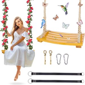 Columpio de madera para colgar, asiento de columpio de 20 x 10 x 1.4 pulgadas, columpio de árbol para adultos y niños, columpio de interior con Columpio de madera para colgar, asiento de columpio de 20 x 10 x 1.4 pulgadas, columpio de árbol para adultos y niños, columpio de interior con