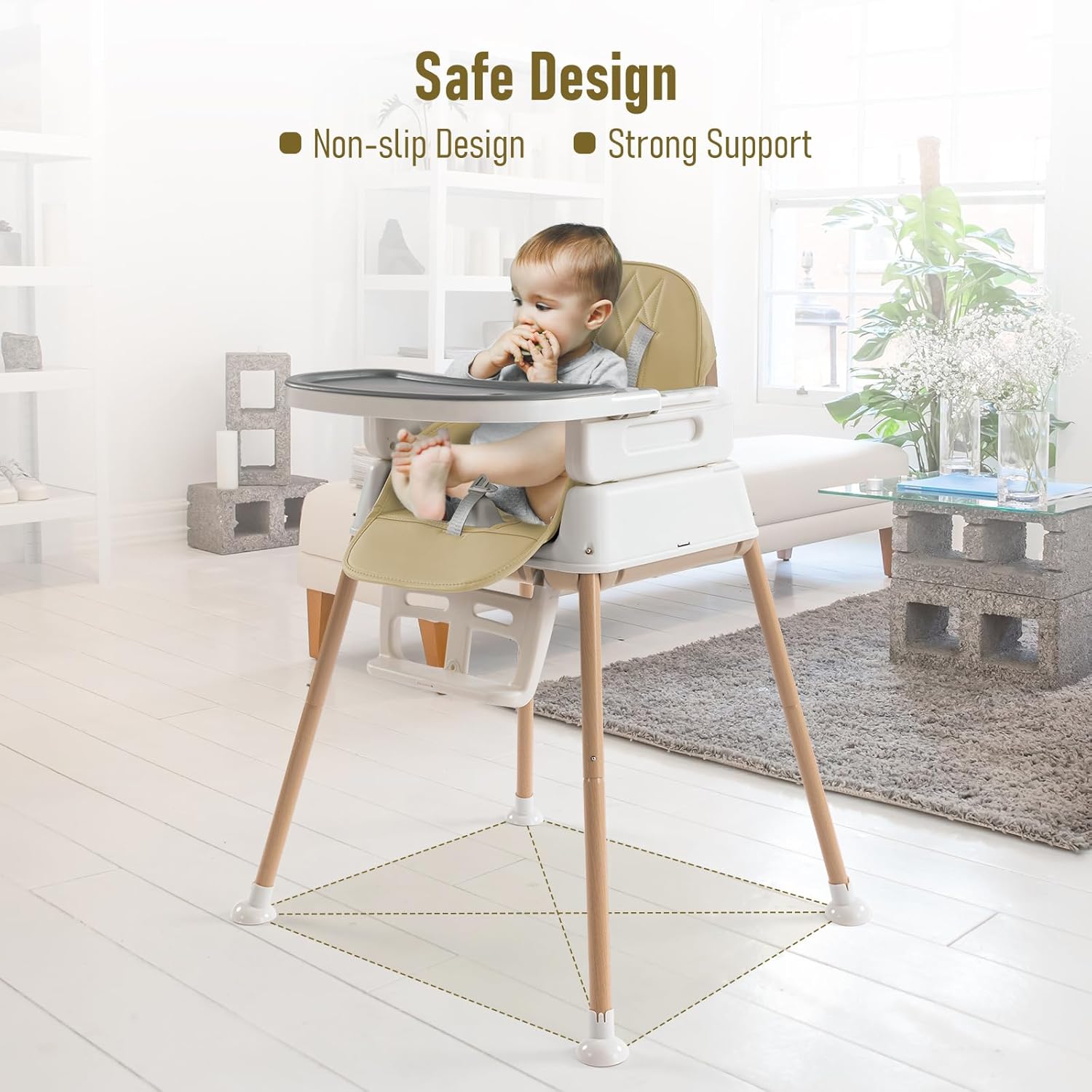 Silla alta para bebé, sillas altas convertibles ajustables 3 en 1 para bebés y niños pequeños, color caqui
