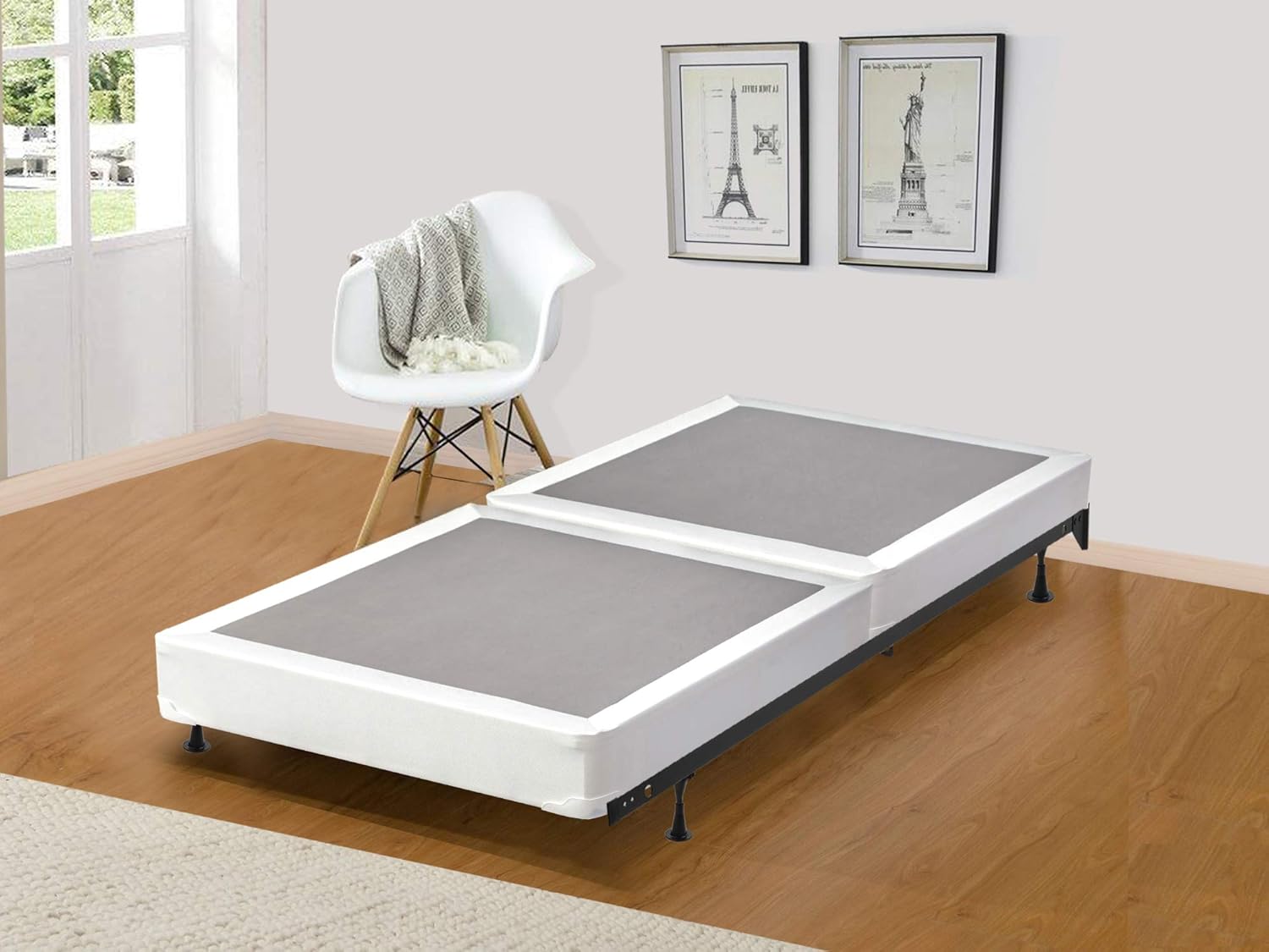 Mattress Solution Somier tradicional de madera dividida de perfil bajo totalmente ensamblado para colchón, individual, gris y blanco