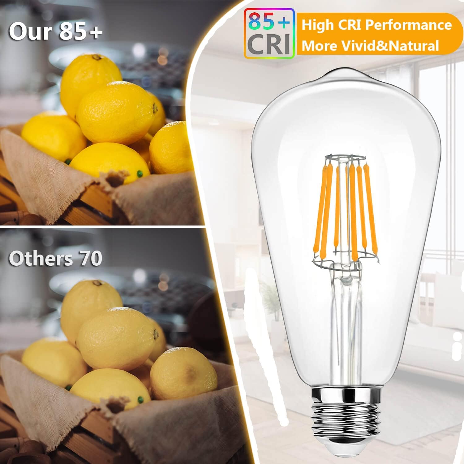 Bombilla LED E26 equivalente a 60 W, bombillas Edison regulables, 800 lúmenes de alto brillo con vidrio transparente, protección ocular LED 85+ CRI,