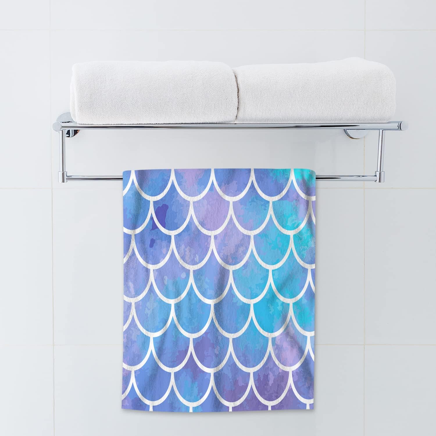 AOYEGO Toallas de baño de sirena azul aguamarina, estilo retro, con escamas de peces marinos, sirena, lentejuelas, toallas de mano para cocina,