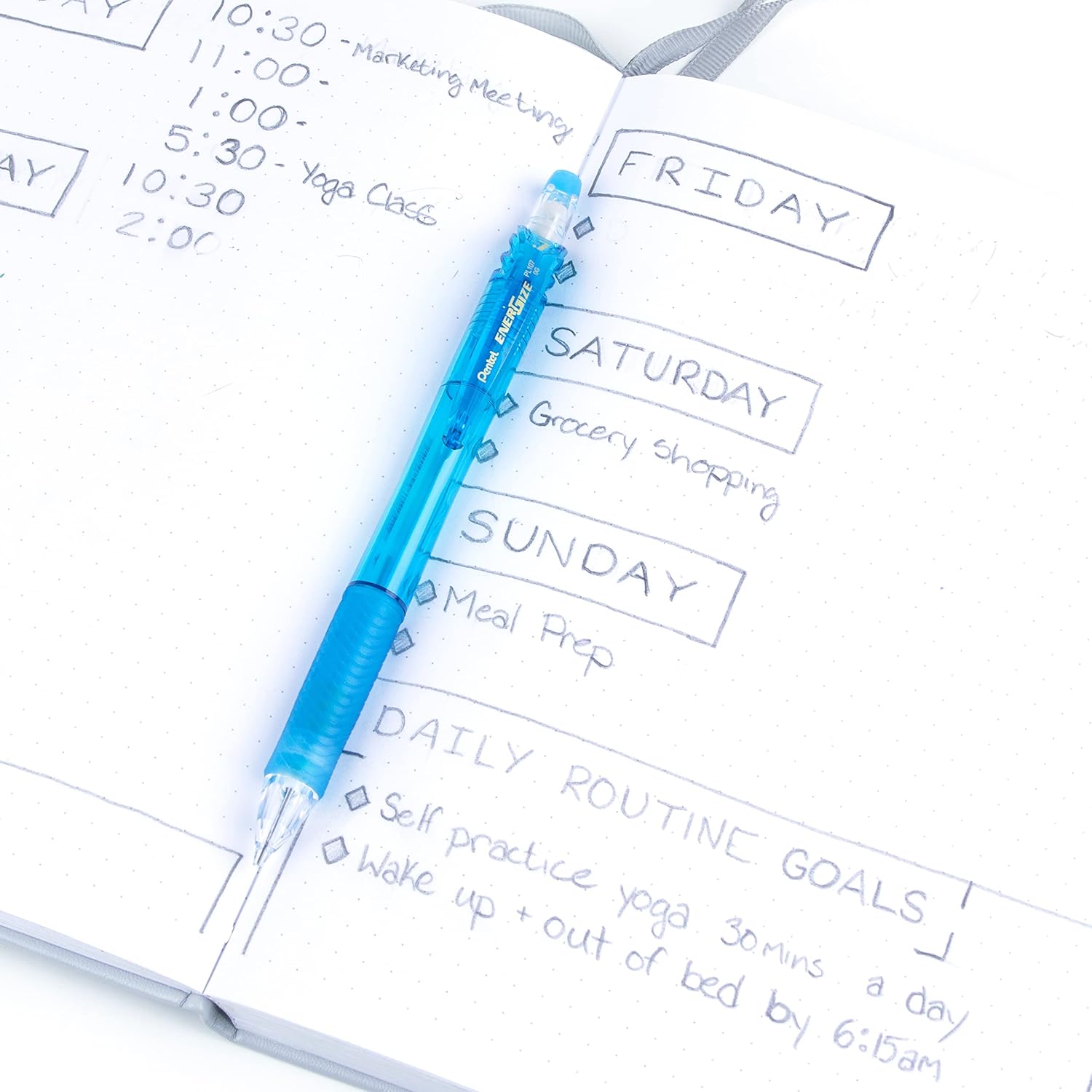 Pentel EnerGize-X – Portaminas (0.028 in), cuerpo azul cielo, caja de 12 (PL107S)