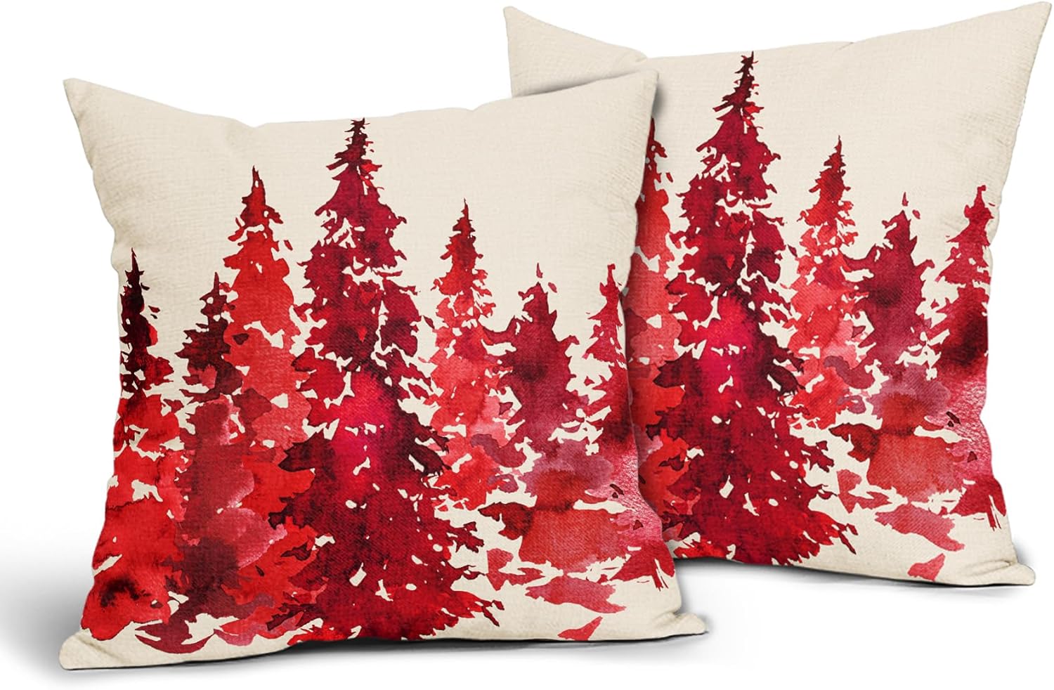 Juego de 2 fundas de almohada de árbol rojo acuarela de 18 x 18 pulgadas, fundas de almohada decorativas de Navidad con temática de naturaleza,