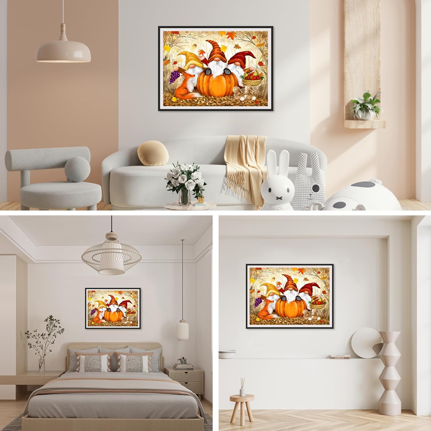 SENQAO Kits de arte de diamantes de gnomo para adultos, otoño, gnomo, calabaza, arce, arte de diamantes de Halloween con accesorios de herramientas
