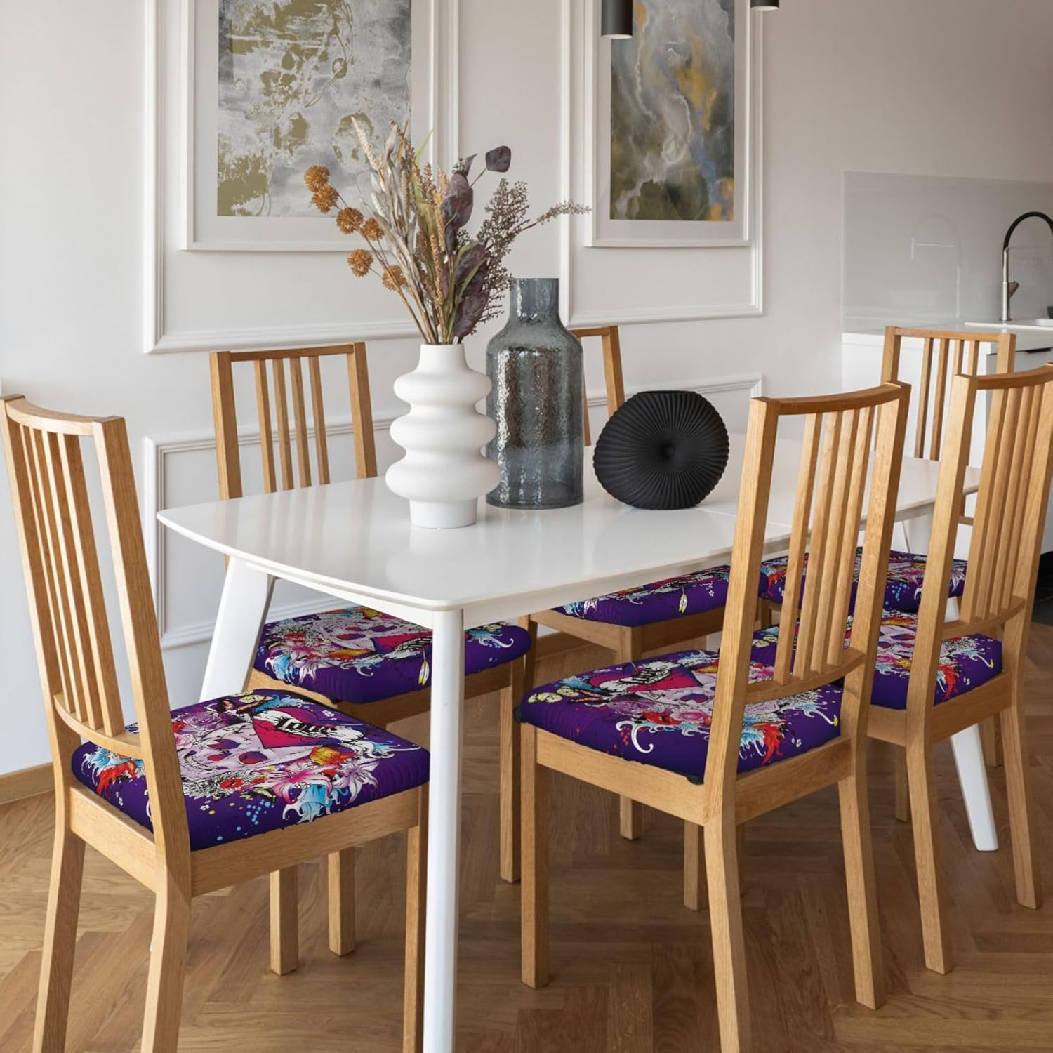 Fundas de cojín para sillas de comedor de calaveras coloridas, extraíbles y lavables, fundas reutilizables para sillas de cocina, para comedor,