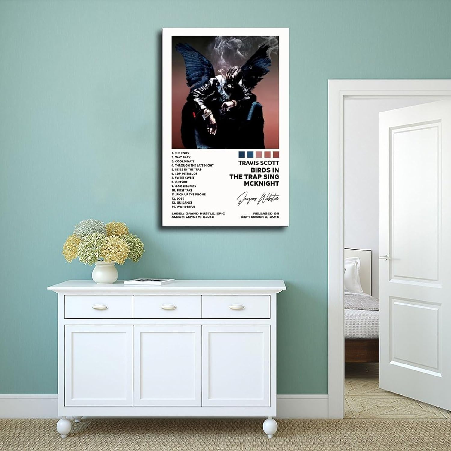 Póster de Travis Scott Limited (1) Póster en lienzo con texto en inglés “Birds In The Trap Sing McKnight” (1) póster en lienzo para decoración de