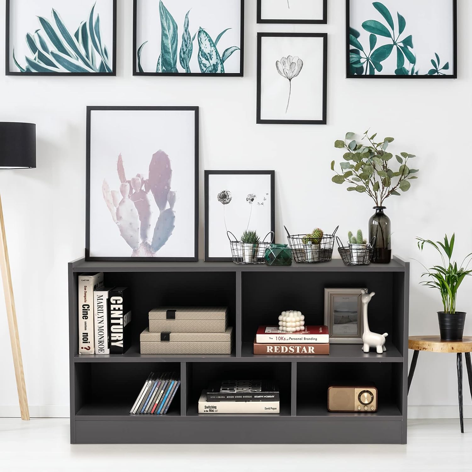 IFANNY – Estantería de 5 cubos, organizador de 2 niveles con compartimentos abiertos, estanterías y estanterías de madera, estantes de