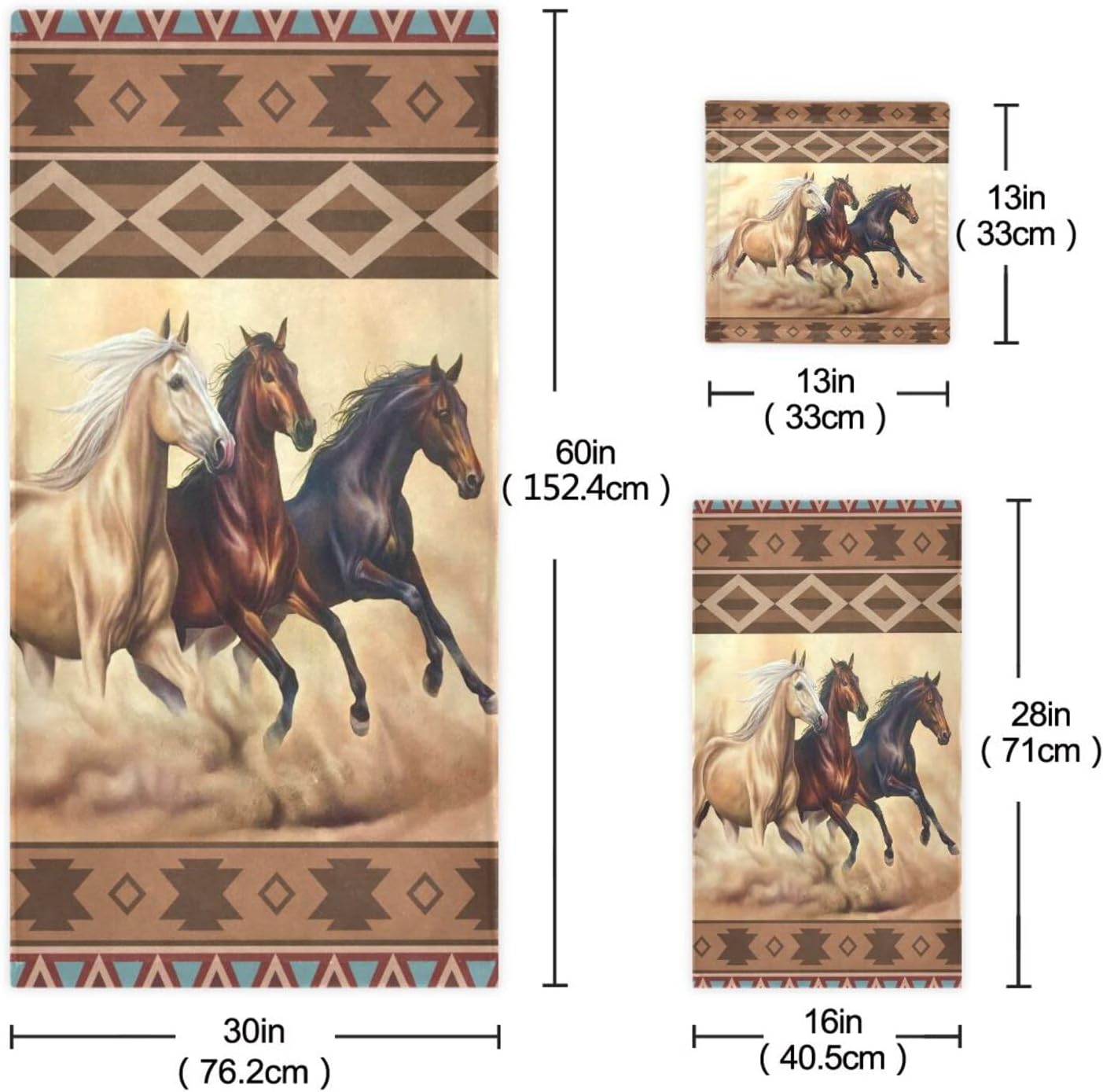 Azetc – Juego de 3 toallas de baño bohemias, estilo étnico, estilo occidental, juego de toallas de baño decorativas, 1 toalla de baño, 1 toalla de