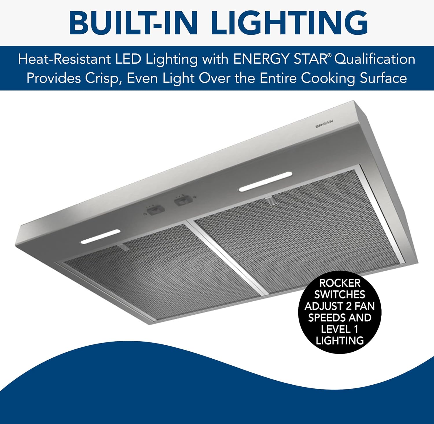 Broan-NuTone BCSEK136SS Energy Star Certified Glacier Series Campana extractora, 36 pulgadas, acero inoxidable