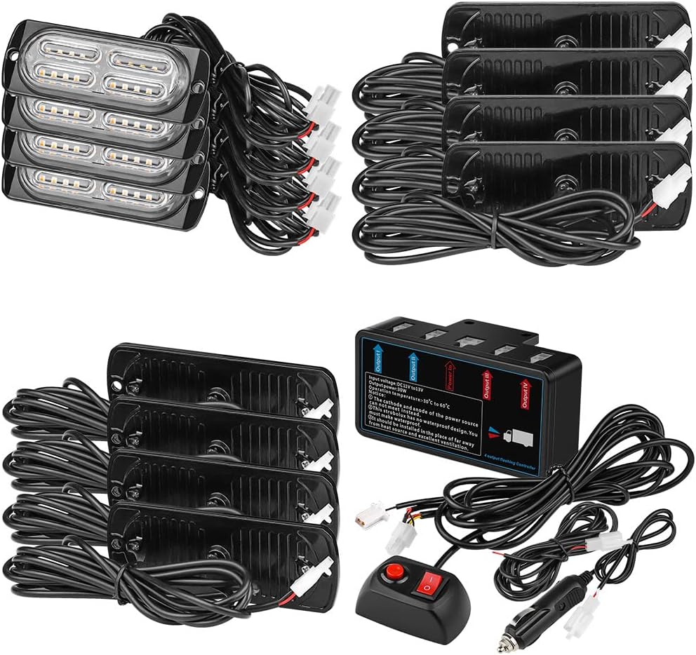 Actualizado Kit de lámparas LED de advertencia estroboscópicas de emergencia, 4 vainas, 20 LED, 18 patrones de destello para luz estroboscópica de
