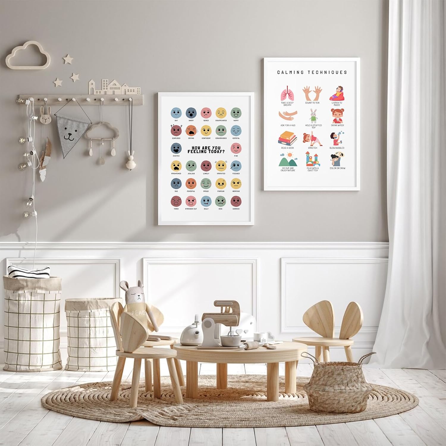 Cuadro de sentimientos para pared, lienzo de emociones tranquilas, decoración de pared para niños, impresiones de salud mental, arte de pared,