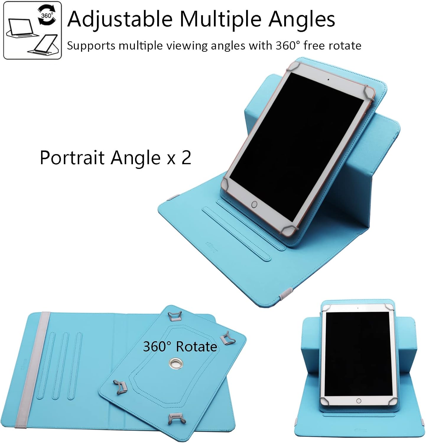 Dluggs – Funda universal para tablet Android de 10 y 10.1 pulgadas, piel sintética, rotación de 360 grados, soporte de visión multiángulo, para